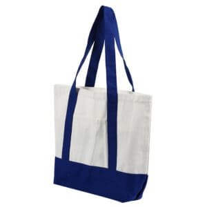 side view of canvas tote bag with pockets