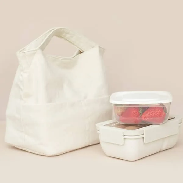White Canvas Insulated Lunch Bag