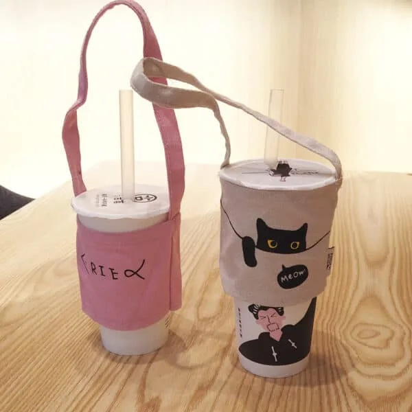 Customized portable cup set with milk tea canvas