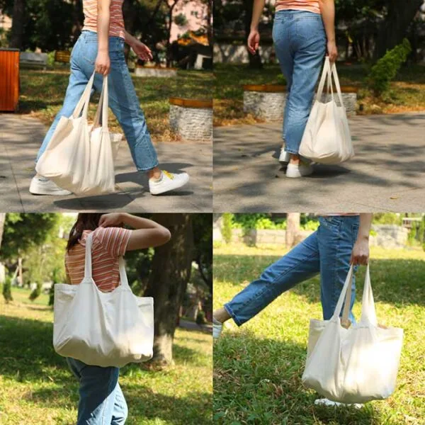 Large Canvas Grocery Tote Bag with 6 Pockets