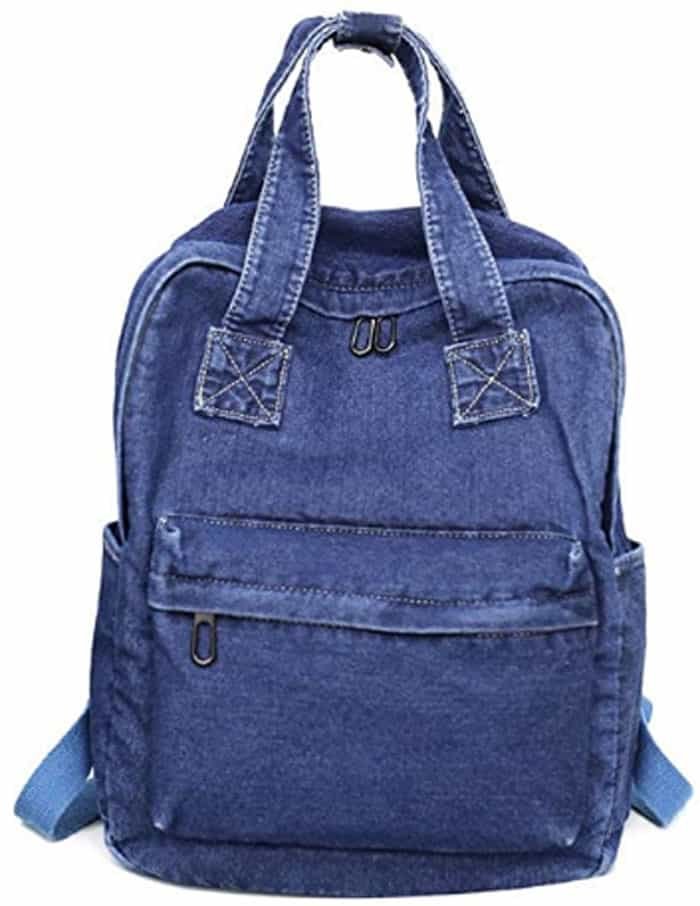 deep blue denim backpack