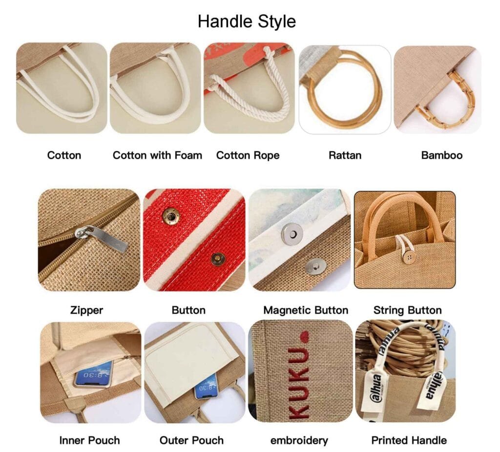 Handle Style and accessories for Jute bag customization