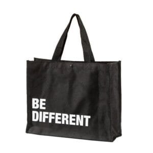 Black Oxford Tote bag with "be different" printed in the front