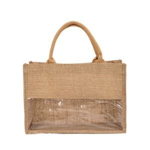 Sac fourre-tout en jute à fenêtre transparente avec panneau de visibilité en PVC