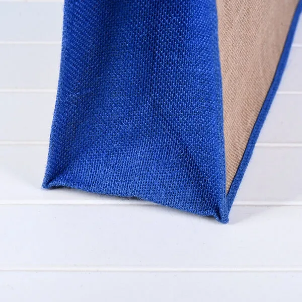 Jute-tote-bag-(jute color and blue patchwork)-with-a-closing-button