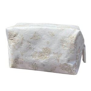 White-Tyvek- Cosmetic-Pouch -Gold-Pattern-Print -Bulk-Custom