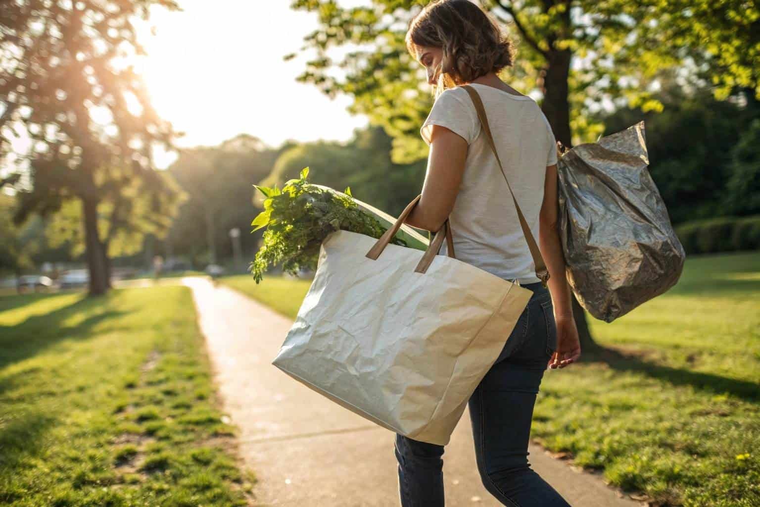 A woman is carrying the FDA complied tyvek bag for everyday using