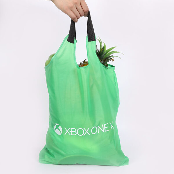 Green rPET shopping bag with black lifting handle