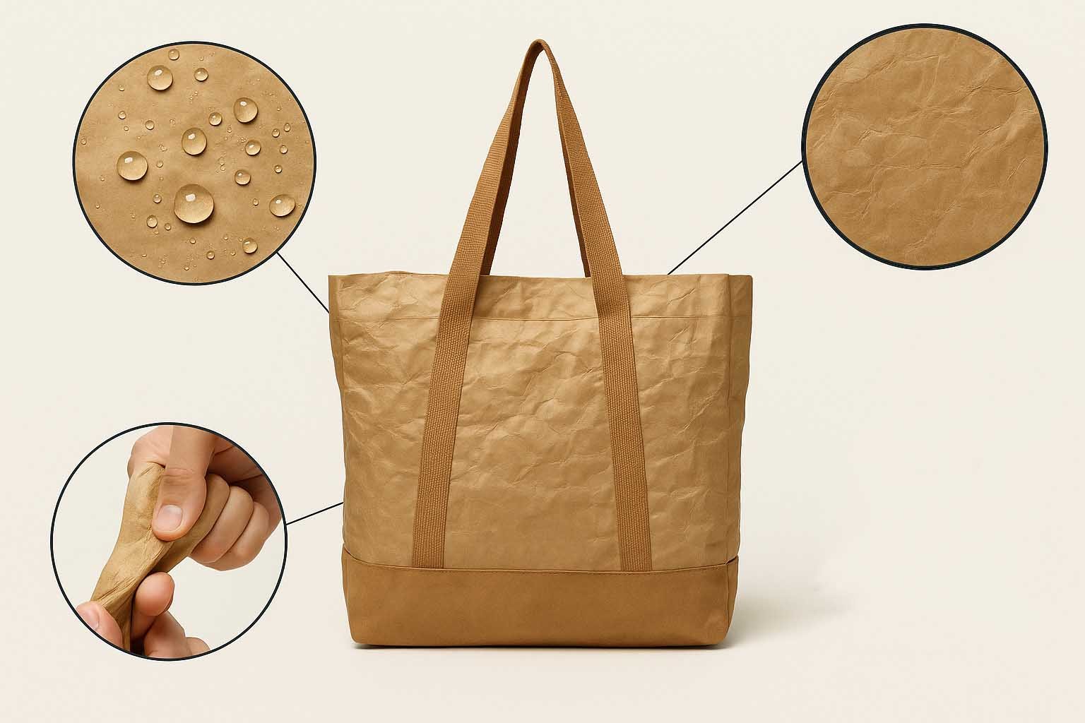 Tyvek tote bag with wrinkled texture