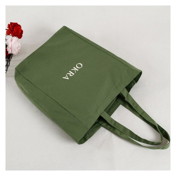 Premium-16oz-Olive-Green-Canvas-Tote-Bag-with-White-Logo & Inner-Pocket