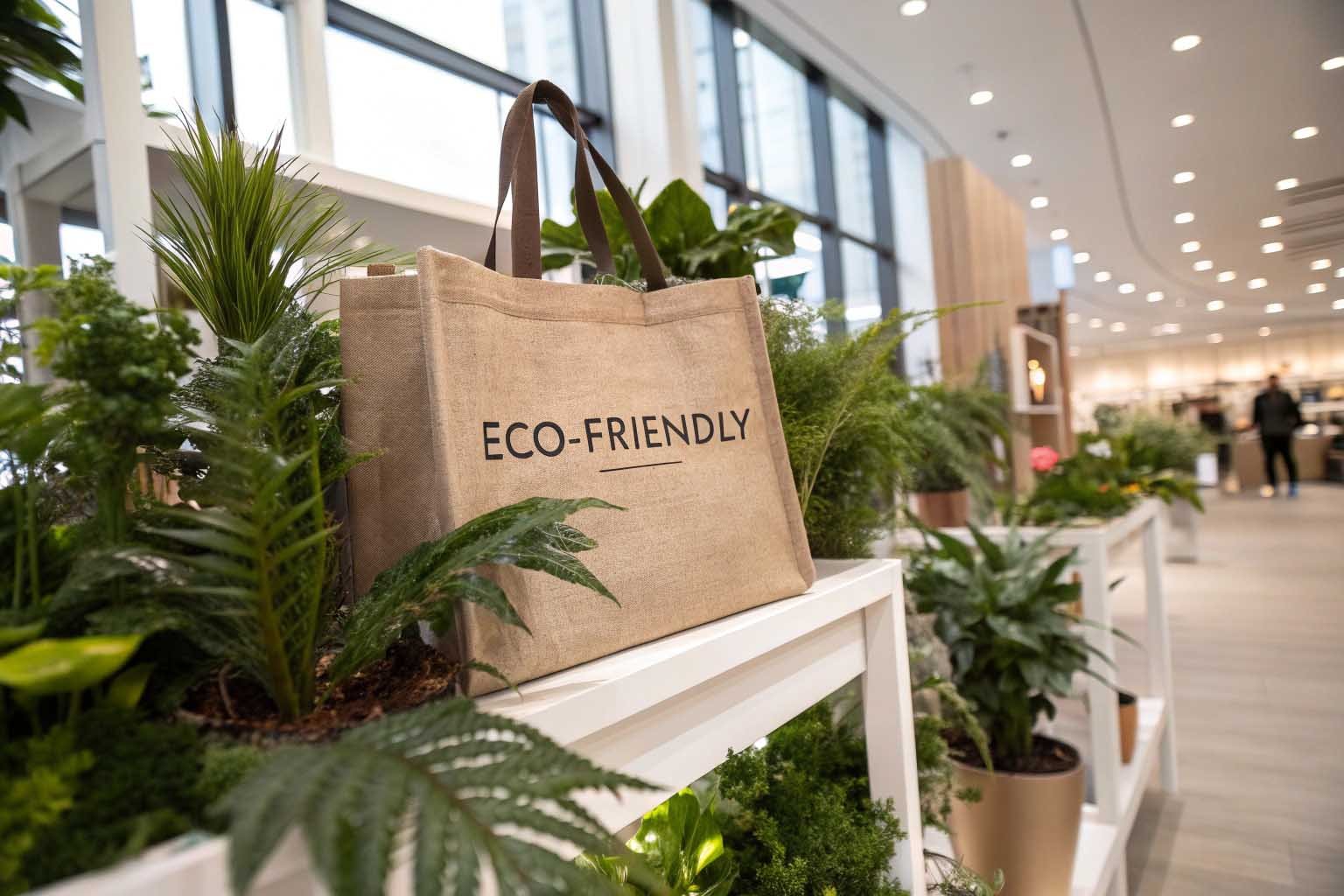 Shopper using a branded jute bag