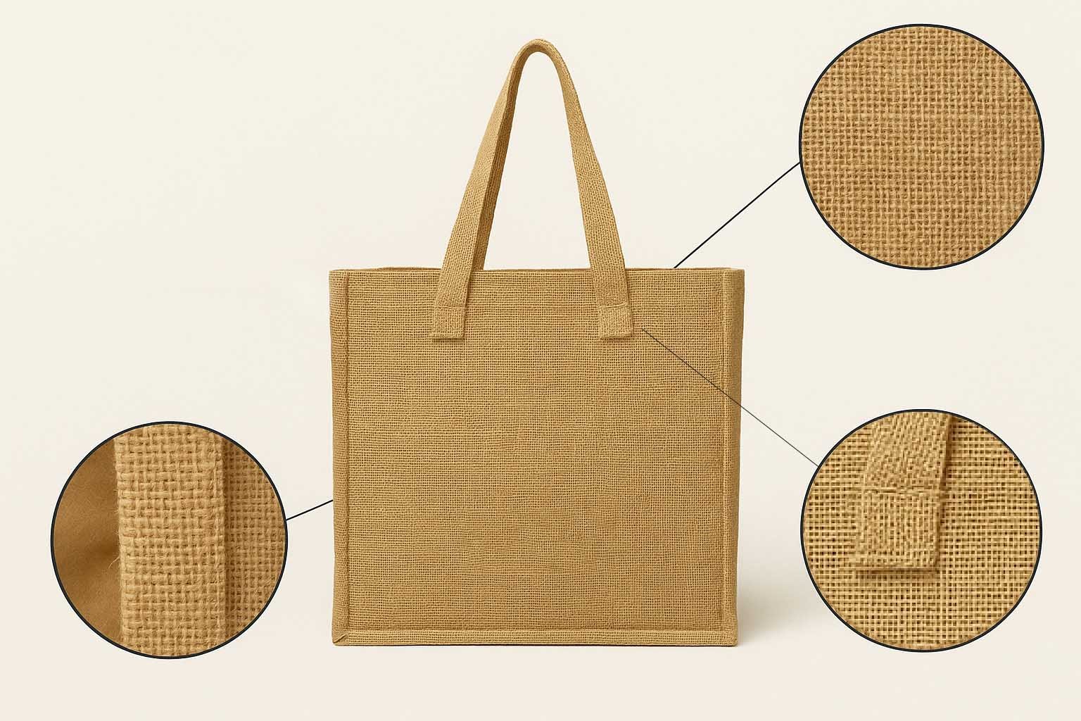 Natural jute tote bag with coarse texture