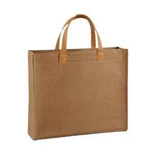 Vintage-Kraft-Paper-Tote -Læder-Håndtag-Office-Taske