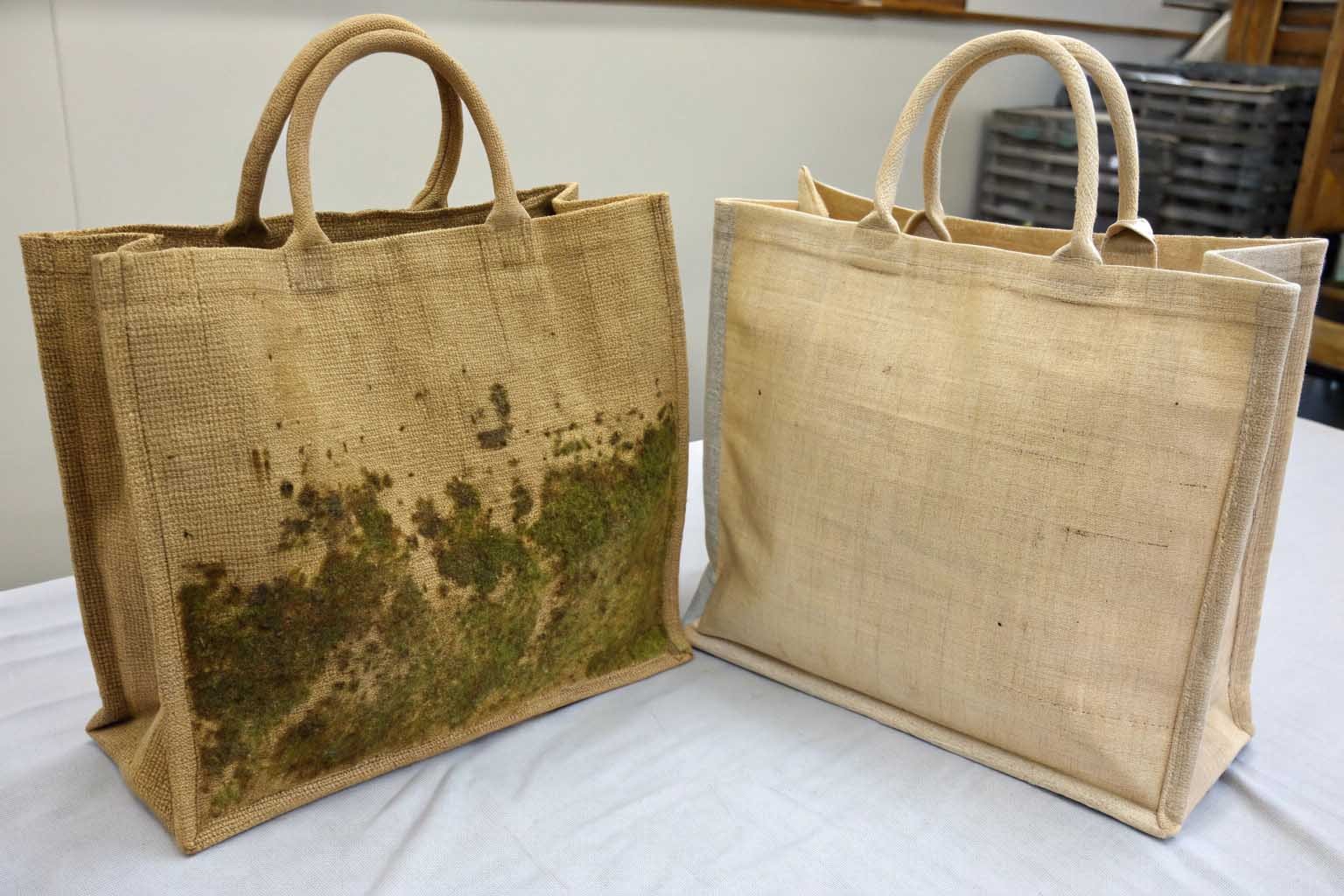 Side-by-side comparison of lined versus unlined jute bags in humid climate conditions