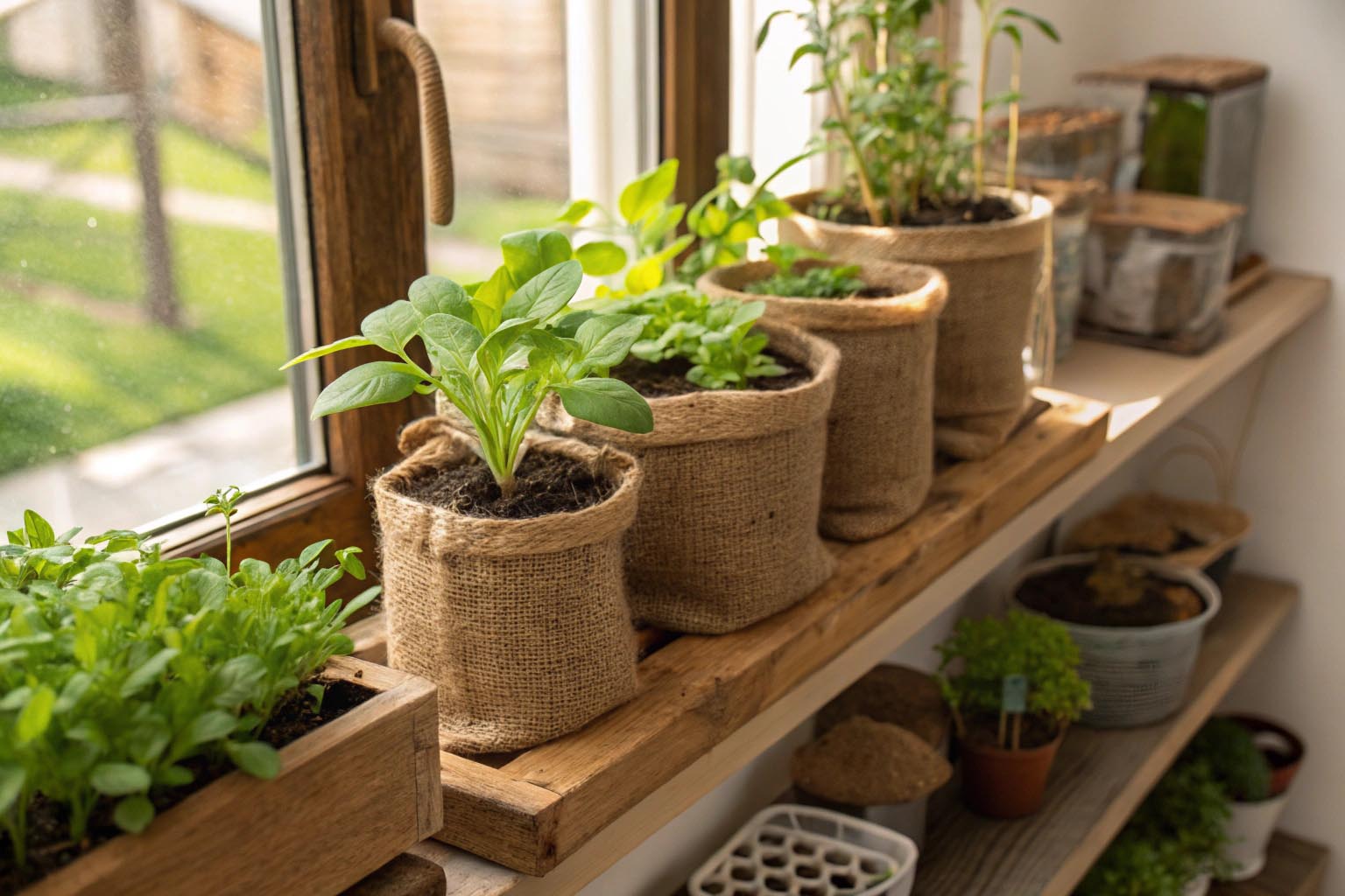 Various creative uses of jute: planter, cushion, wall hanging