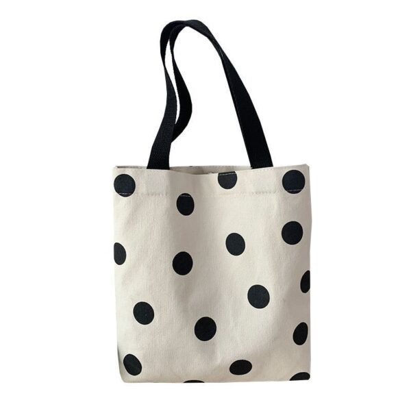 Custom-16oz-Cotton-Tote-Bag -28x31x6cm-Black-Polka-Dots-Korean-Student-Style