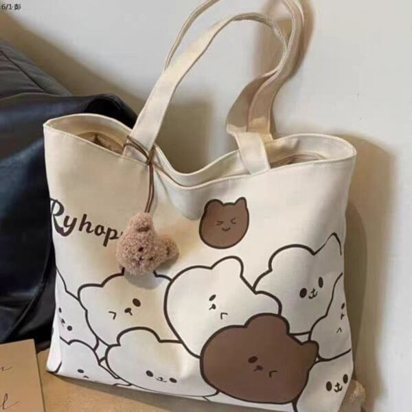 Japanese-Cartoon-Canvas-Tote-Bag-40x32x8cm-Plush-Charm-Heavy-Duty-Custom