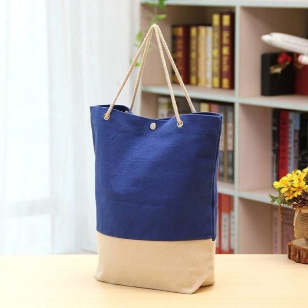 Two-Tone Jute Handles Canvas Tote Bag - 画像 (2)