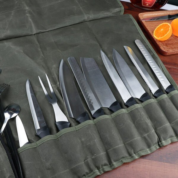 Waxed-Canvas-Knife-Roll-Chef-Tool-Organizer