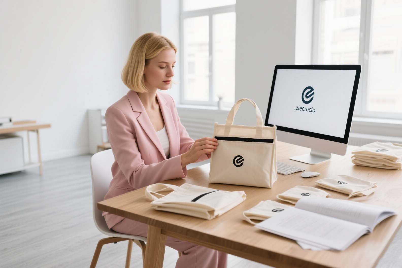 A business owner inspecting a sample of a cheap insulated cooler bag.