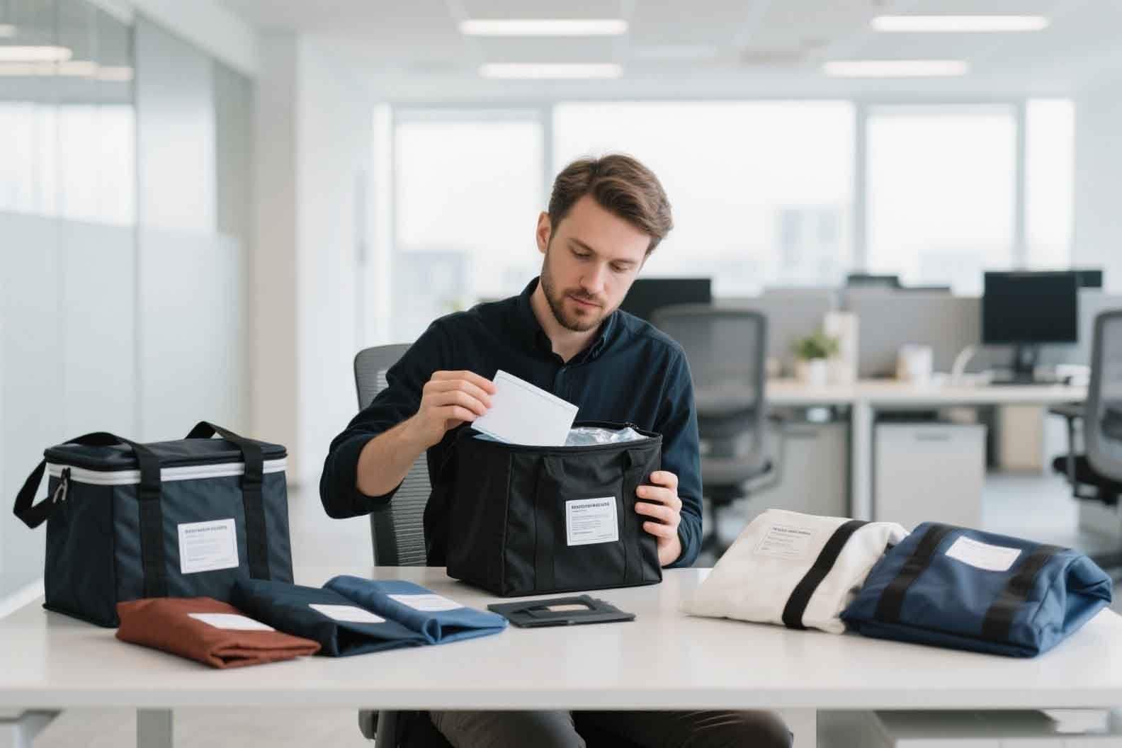 A business owner comparing different cooler bag materials