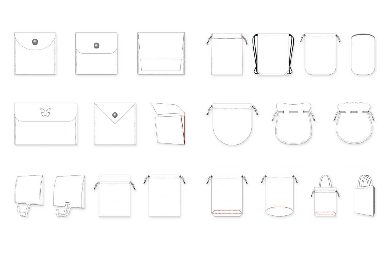 Comparison of drawstring, zipper, and button jewelry pouches