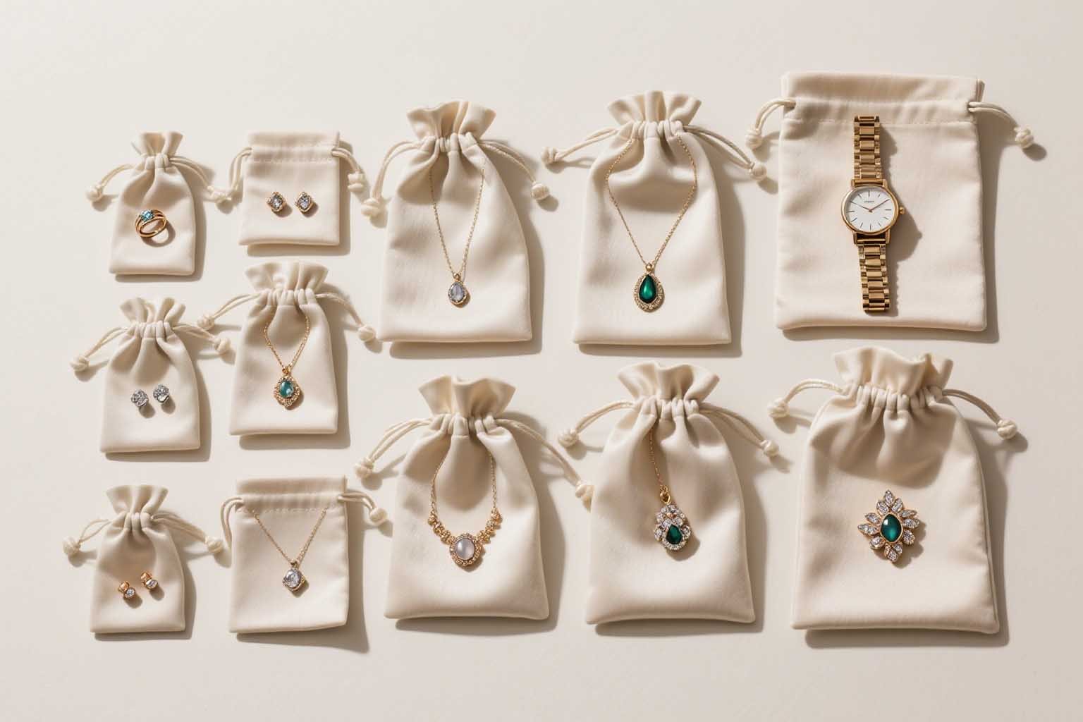 Different sizes of jewelry pouches for various items