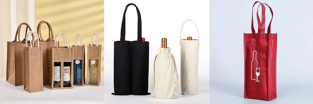 A side-by-side comparison of jute, cotton, and non-woven bags