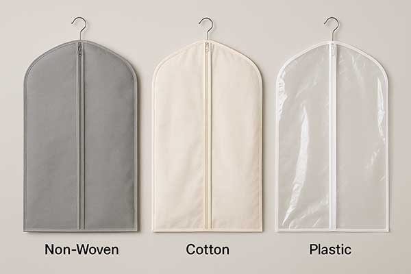 A person choosing between different types of dust cover bags