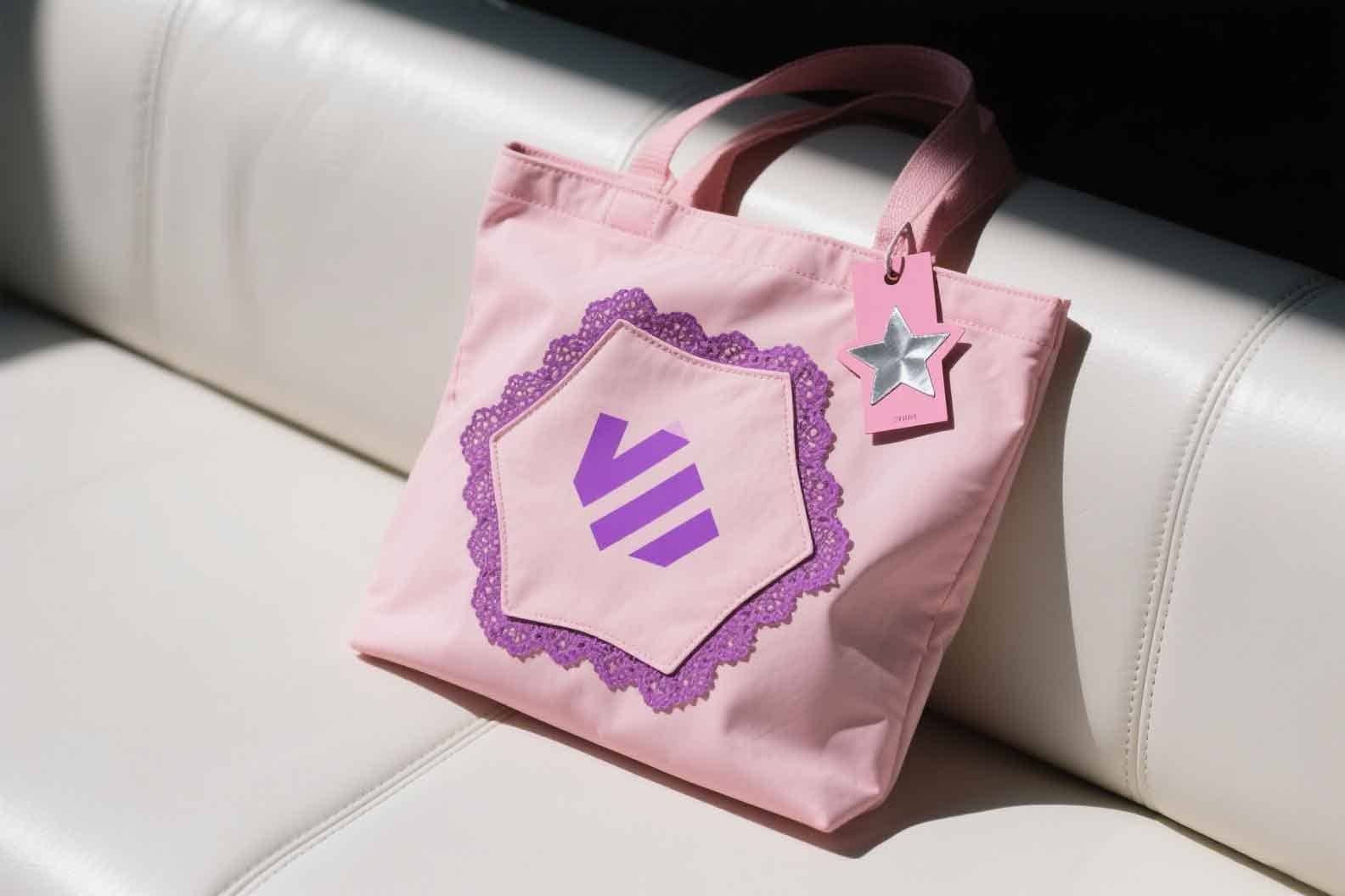 a custom printed RPET bag with a branded tag