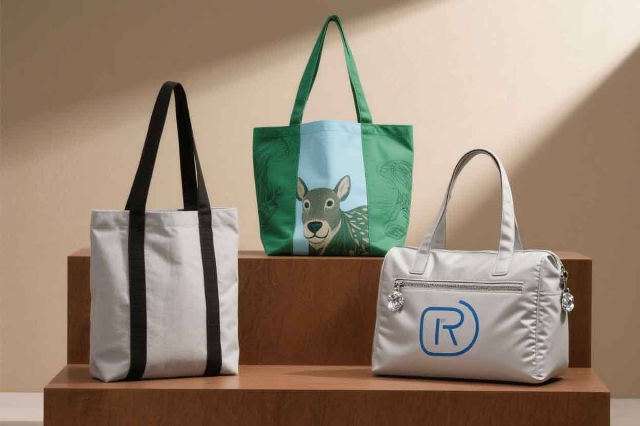 Visual comparison of RPET bags with increasing design complexity