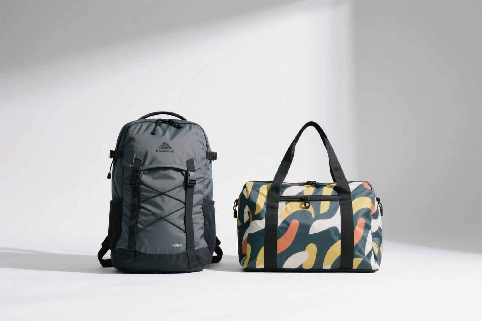 A side-by-side comparison of a nylon and a polyester bag
