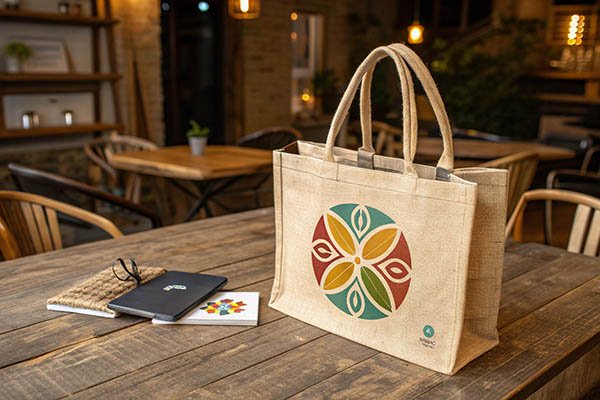 Custom jute bag with a logo