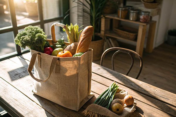 Jute bag with groceries