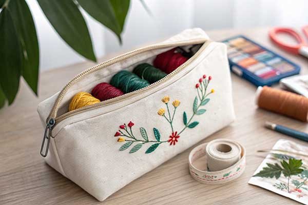 Unzipping a canvas bag.