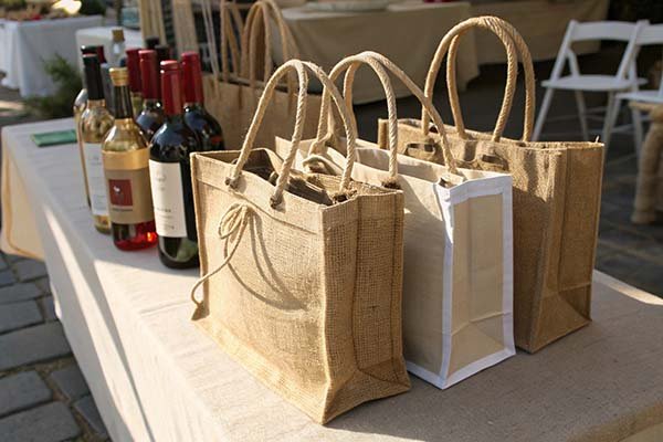 Jute tote bag on a table