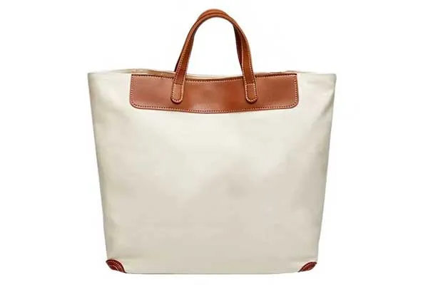 Canvas tote bag with leather trim