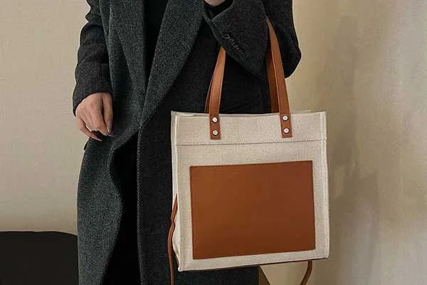 Canvas tote with leather handles