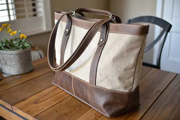 Stylish leather canvas bag