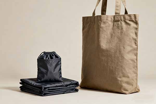 Folded bag next to a canvas tote
