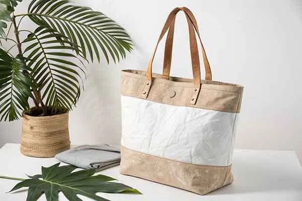 A stylish canvas and tyvek spliced tote bag  