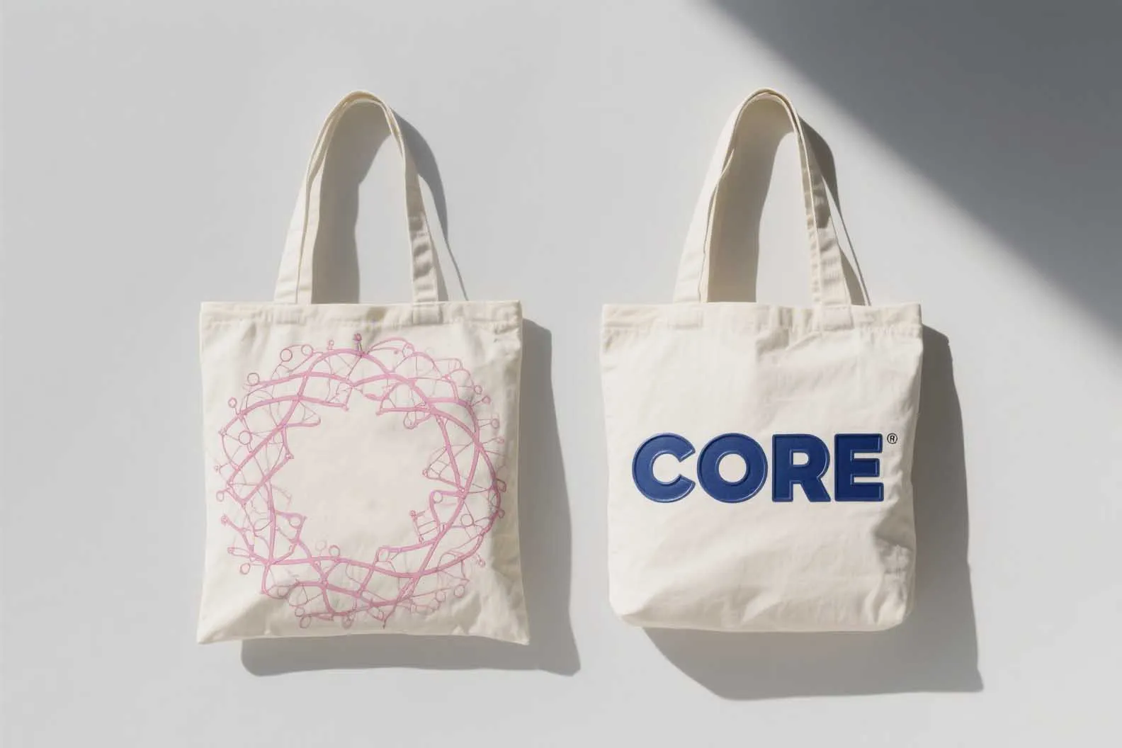 A comparison photo showing a complex design with fine lines and text and a simple, bold design suitable for puff printing.