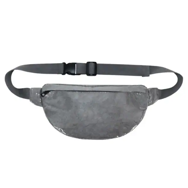 A grey Dyneema waist bag with an adjustable strap and buckle.