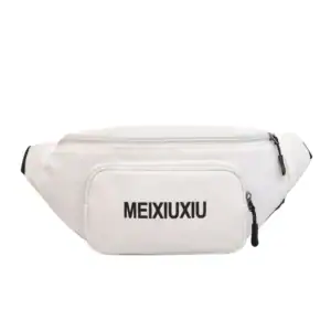 White MEIXIUXIU waist bag with multiple zippers and adjustable strap