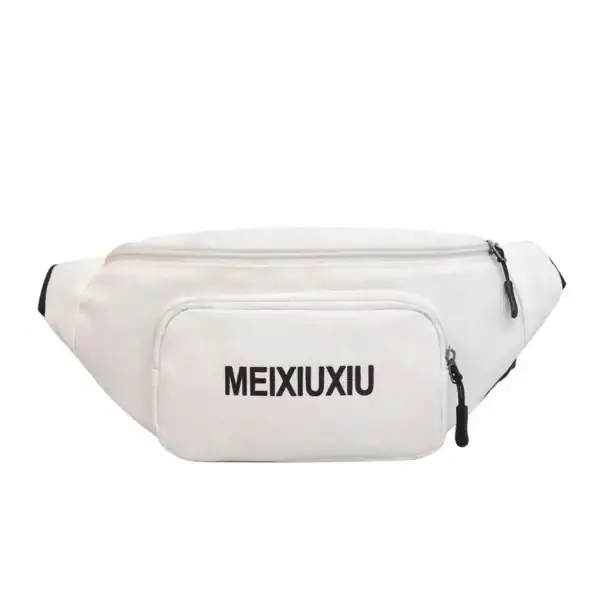 White MEIXIUXIU waist bag with multiple zippers and adjustable strap