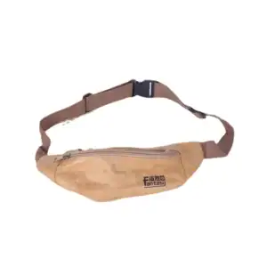 Tan waist bag with brown strap featuring the Fantasy logo.