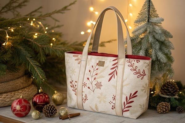 Washable kraft paper bag standing up, showing its durable, textured look