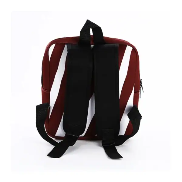 A stylish red and white striped backpack with black straps, perfect for casual outings.