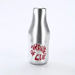 A shiny silver bottle with the text 'Krewie of Cue' printed in red.