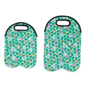 Two eco-friendly reusable bags with flower pattern design in green colors.